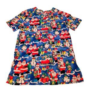 Women's‎ Size Small Christmas Santa Print Scrub Top, Excellent Condition